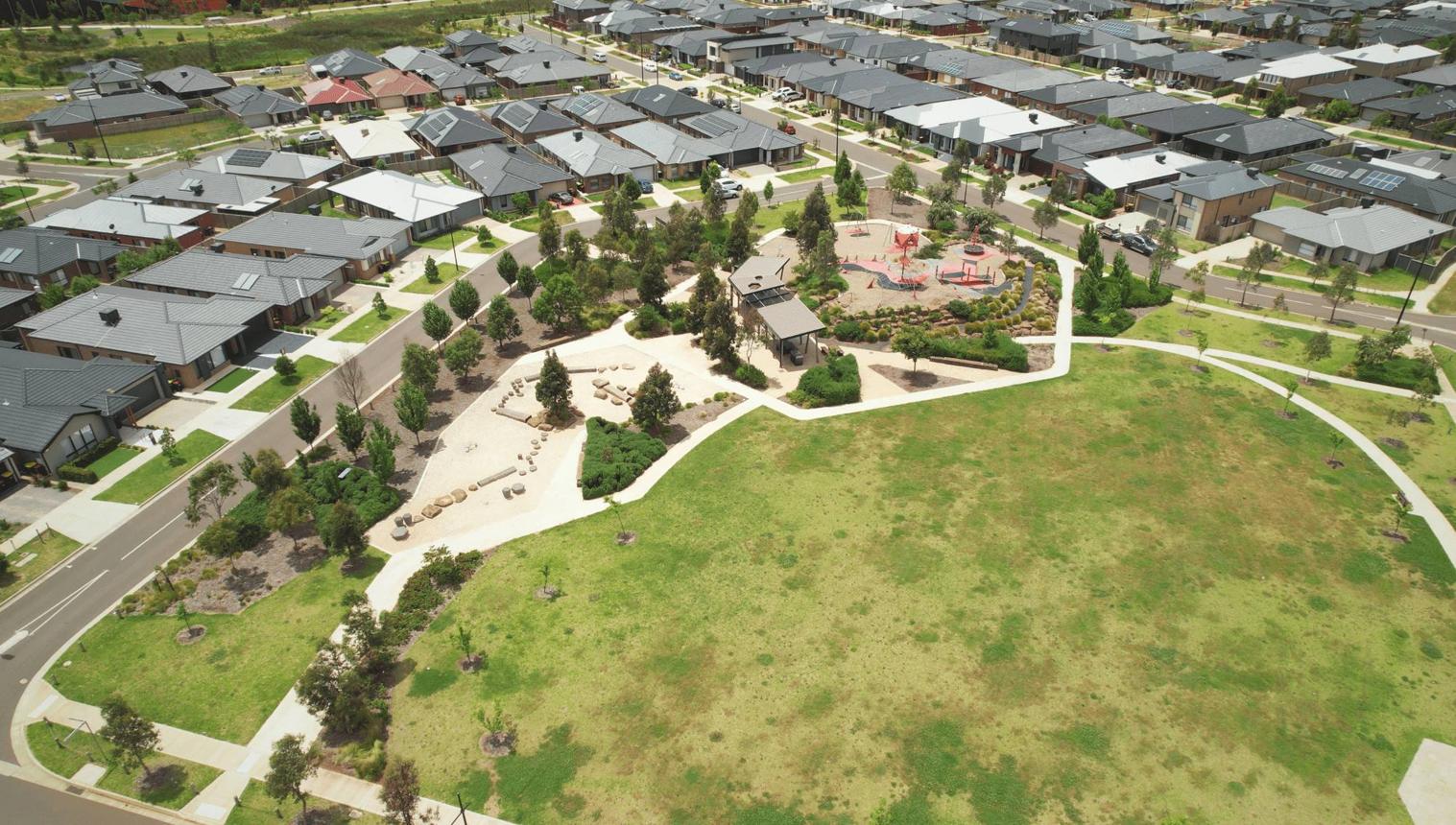 Completed residential estate community with park and playground