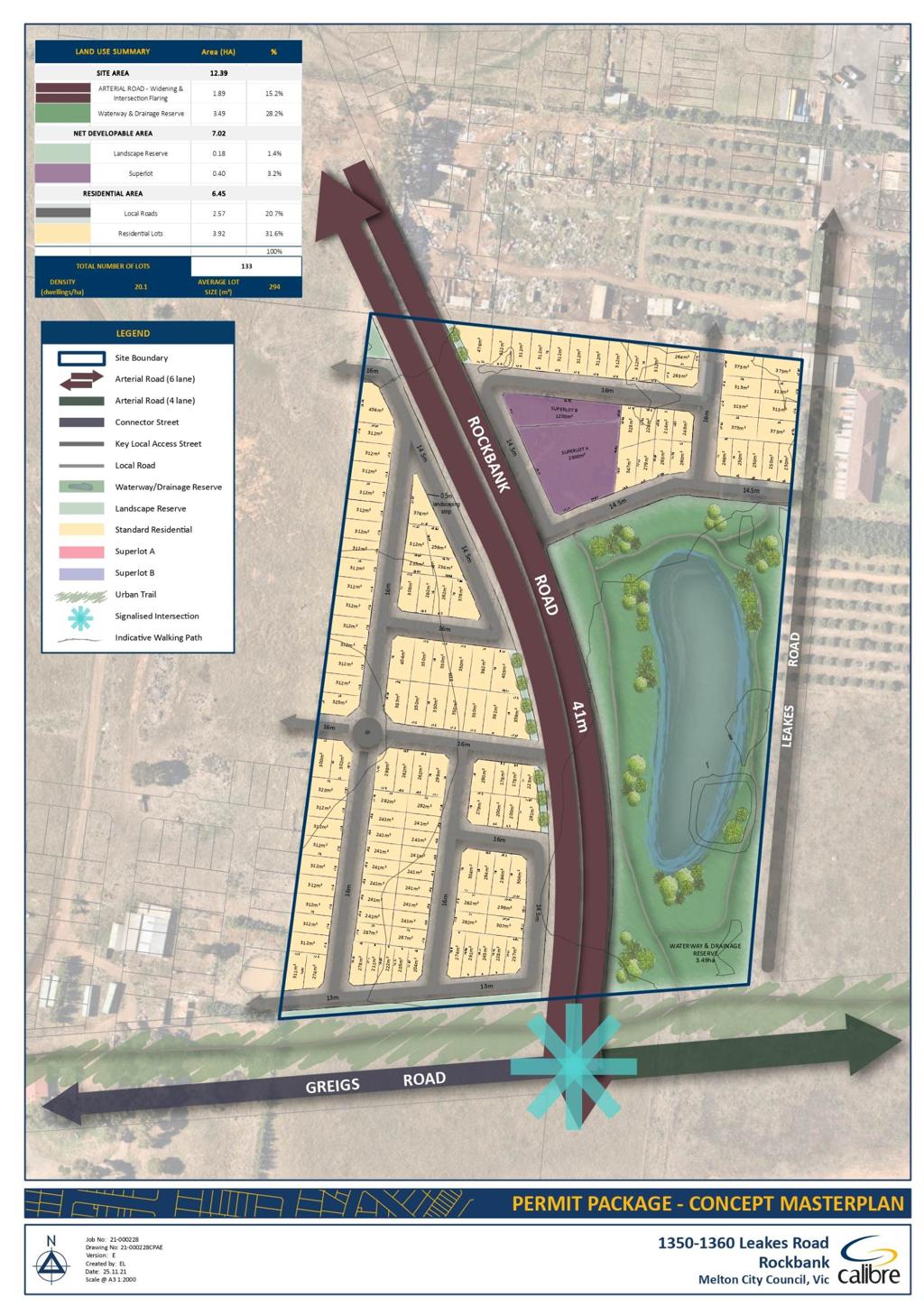 Rockbank Waters Estate concept masterplan showing 132 residential lots